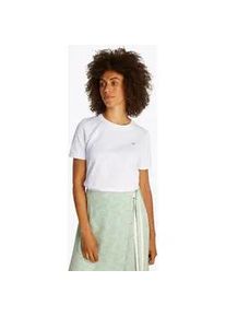 T-Shirt Tommy Hilfiger "REG CONTRAST FLAG SS TEE", Damen, Gr. S (36), wei&szlig; (optic wei&szlig;), Single Jersey, Obermaterial: 100% Baumwolle, unifarben, regular fit h&uuml;ftlang, Rundhals, abgesteppt, Shirts T-Shirt, mit Logostickerei