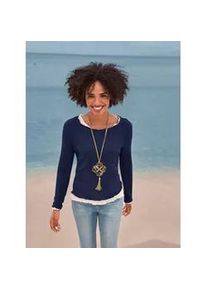 Langarmshirt Heine "Doppelpack Shirts", Damen, Gr. 36, blau (marine, ecru), 95% Viskose, 5% Elasthan, unifarben, Rundhals, Shirts Langarmshirt