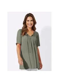 Longbluse Classic Basics, Damen, Gr. 38, gr&uuml;n (khaki), 100% Viskose, unifarben, Rundhals, Blusen Longbluse