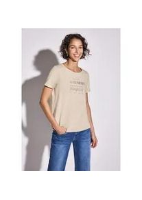 T-Shirt Street One, Damen, Gr. 34, beige (moonstone sand), Web, 95% Baumwolle, 5% Elasthan, bedruckt, comfort fit normal, Rundhals, B&uuml;ndchen, Shirts T-Shirt, aus Baumwolle mit Stretchante