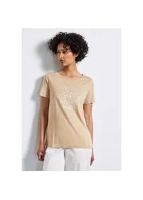 T-Shirt Street One, Damen, Gr. 44, beige (coastal beige), Jersey, Obermaterial: 50% Baumwolle, 50% Modal, bedruckt, regular fit taillenbedeckt, Rundhals, Shirts T-Shirt, mit Wording Artwork