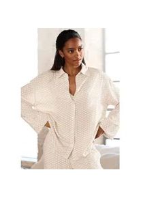 Pyjamaoberteil Lascana, Damen, Gr. 42, beige (beige, wei&szlig; gemustert), Web, Obermaterial: 100% Viskose, gemustert, bequem, 2-Knopf-Manschette, Shirts, mit edlem Allover-Druck