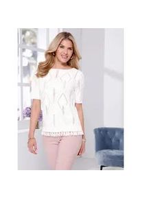 Kurzarmpullover Classic Basics "Ajour-Pullover", Damen, Gr. 44, beige (ecru), 100% Polyacryl, unifarben, Pullover