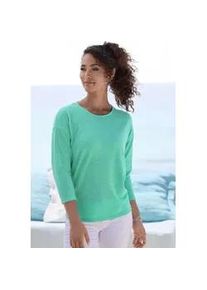 Langarmshirt Vivance "mit modischer Struktur", Damen, Gr. 44/46, blau (t&uuml;rkis), Strick, Obermaterial: 65% Polyester (REPREVE), 35% Baumwolle, Strukturmuster, unifarben, Basic, bequem, Rundhals, Shirts Langarmshirt, aus b&uuml;gelfreier Qualit&auml;t mit Baumwolle