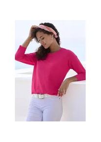 Langarmshirt Vivance "mit modischer Struktur", Damen, Gr. 48/50, pink (koralle), Strick, Obermaterial: 65% Polyester (REPREVE), 35% Baumwolle, Strukturmuster, unifarben, Basic, bequem, Rundhals, Shirts Langarmshirt, aus b&uuml;gelfreier Qualit&auml;t mit Baumwolle
