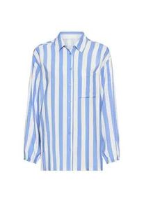 Pyjamaoberteil s.Oliver, Damen, Gr. 44, blau gestreift, Web, Obermaterial: 100% Viskose, gestreift, h&uuml;ftlang, V-Ausschnitt, elastischer Bund mit innenliegendem Gummizug, Shirts, mit breiten Streifen