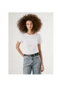 T-Shirt Pepe Jeans "ARIA", Damen, Gr. L, wei&szlig; (800wei&szlig;), Single Jersey, Obermaterial: 100% Baumwolle, unifarben, regular fit, Rundhals, abgesteppte Kante, Shirts T-Shirt, mit Ton-in-Ton Paillettenbesatz