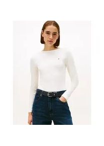 Langarmshirt Tommy Hilfiger "SLIM 5X2 RIB BOAT-NK LS mit U-Boot Ausschnitt und Rippstruktur", Damen, Gr. XXL (44), ivory silk, Single Jersey, Obermaterial: 95% Viskose, 5% Elasthan, unifarben, figurbetont normal, U-Boot-Ausschnitt, Shirts Langarmshirt, unifarben, casual, slim fit, Viskosemix, U-Boot-Ausschnitt