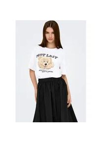 Kurzarmshirt Only "ONLVIVVI LIFE S/S LOVELY TOP JRS", Damen, Gr. M, hellwei&szlig; print:lazy, Jersey, Obermaterial: 100% Baumwolle, regular fit normal, Rundhals, Shirts, Baumwolle, regular fit, Rundhals