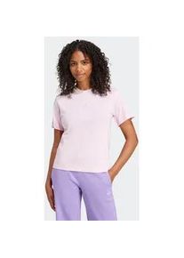 T-Shirt Adidas SPORTSWEAR "ESSENTIALS SMALL LOGO COTTON", Damen, Gr. S, pink (clear pink, wei&szlig;), Obermaterial: 100% Baumwolle, normal, Rundhals, Shirts T-Shirt, Basic Design, Rundhalsausschnitt, mit kleinem 3-Streifen Logo