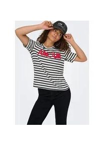 T-Shirt Only "ONLKIKO LIFE S/S O-NECK TERRY TOP CS JRS", Damen, Gr. S, schwarz (cloud dancer stripes:schwarz, print amour), Jersey, Obermaterial: 100% Baumwolle, gestreift, regular fit, Rundhals, Shirts T-Shirt