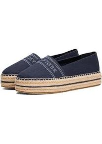 Espadrille Tommy Hilfiger "DENIM PLATFORM ESPADRILLE", Damen, Gr. 41, blau (dunkelblau), Baumwolle, Schuhe Espadrille, Plateau, Slipper, Schlupfschuh, Bequemschuh mit Bastbezug am Plateau