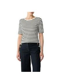 T-Shirt comma, Damen, Gr. 38, wei&szlig; (sanftes wei&szlig; stripe), Single Jersey, Obermaterial: 92% Viskose, 8% Elasthan, gestreift, regular fit taillenbedeckt, Rundhals, Shirts T-Shirt, mit Streifen Muster