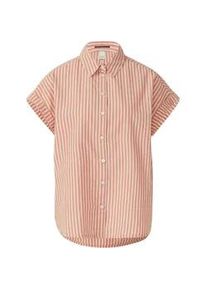 Kurzarmbluse QS, Damen, Gr. 42, apricot stripe, Web, Obermaterial: 100% Baumwolle, gestreift, gerade h&uuml;ftbedeckend, Rundhals, Blusen, in Streifen-Optik