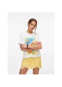 V&eacute;ro Moda Kurzarmshirt VERO MODA "VMBETA METTE SS TOP BOX JRS GA", Damen, Gr. L, wei&szlig; (snow wei&szlig; print:granada), Jersey, Obermaterial: 100% Baumwolle, bedruckt, loose fit, Rundhals, Shirts