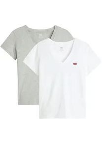 Levi's T-Shirt LEVI'S "VNECK TEE 2 PACK", Damen, Gr. XS (34), wei&szlig; (2 pack v neck wei&szlig;), Jersey, Obermaterial: 100% Baumwolle, Basic h&uuml;ftlang, V-Ausschnitt, Shirts T-Shirt