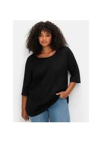 3/4-Arm-Shirt sheego "3/4-Arm-Shirt", Damen, Gr. 44/46, schwarz, 100% Baumwolle, unifarben, Rundhals, Shirts 3/4-Arm-Shirt
