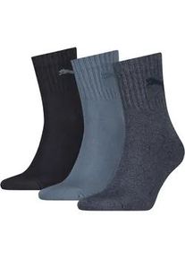 Sportsocken Puma "short crew", Herren, Gr. 43-46, blau (hellblau, navy, schwarz), Baumwollmischung, Elasthan, Polyamid, Polyester, bedruckt, unifarben mit Farbeinsatz, elastisch, Socken Sportsocken, gepolsterte Frottee-Sohle, atmungsaktiv
