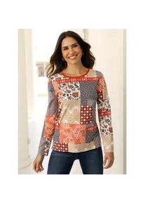 Langarmshirt CLASSIC BASICS "Langarm-Shirt", Damen, Gr. 50, bunt (papaya, rostrot, bedruckt), 100% Baumwolle, gebl&uuml;mt, gemustert, mehrfarbig, Rundhals, Shirts Langarmshirt