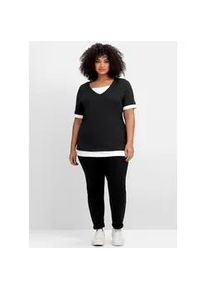 2-in-1-Shirt sheego "2-in-1-Shirt", Damen, Gr. 48/50, schwarz-wei&szlig; (schwarz, wei&szlig;), 60% Baumwolle, 40% Polyester, gemustert, mehrfarbig, Rundhals, Shirts 2-in-1 Shirt