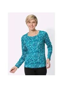 Langarmshirt Classic Basics "Langarm-Shirt", Damen, Gr. 36, blau (aquapetrol, t&uuml;rkis, bedruckt), 100% Baumwolle, gemustert, mehrfarbig, Rundhals, Shirts Langarmshirt