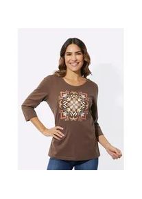 3/4-Arm-Shirt Classic Basics "3/4-Arm-Shirt", Damen, Gr. 52, beige (schoko, ecru), 100% Baumwolle, bedruckt, gemustert, mehrfarbig, Rundhals, Shirts 3/4-Arm-Shirt