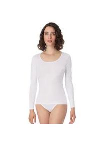 T-Shirt Schiesser "Luxury", Damen, Gr. 44, wei&szlig;, Feinripp, Obermaterial: 100% Baumwolle, figurbetont h&uuml;ftbedeckend, Rundhals, Shirts T-Shirt, runder, dezent schimmernder Halsausschnitt, lang&auml;rmelig