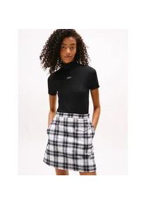 Tommy Hilfiger Kurzarmshirt TOMMY JEANS "TJW SLIM SILVER SCRIPT MOCK SS", Damen, Gr. S (36), schwarz, Single Jersey, Obermaterial: 95% Nylon, 5% sonstige Fasern, unifarben, slim fit, Shirts