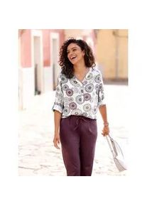 Druckbluse Inspirationen, Damen, Gr. 44, ecru, burgund, bedruckt, 100% Viskose, bedruckt, gemustert, mehrfarbig, V-Ausschnitt, Blusen Druckbluse