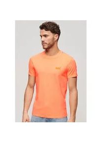Rundhalsshirt Superdry "ESSENTIAL LOGO EMB NEON TEE", Damen, Gr. L, orange (dry fluro orange), Single Jersey, Obermaterial: 100% Baumwolle, unifarben, h&uuml;ftlang, Rundhals, Shirts Rundhalsshirt