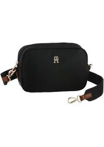 Mini Bag Tommy Hilfiger "POPETTE CAMERA BAG", Damen, Gr. B/H/T: 22cm x 15cm x 6,5cm, schwarz, Leder, Nylon, Taschen, Damen Umh&auml;ngetasche, Schultertasche mit TH-Schmuckelement