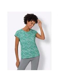 Kurzarmshirt Classic Basics "Kurzarm-Shirt", Damen, Gr. 54, gr&uuml;n (gr&uuml;n, ecru, geringelt), 100% Baumwolle, gemustert, gestreift, mehrfarbig, Rundhals, Shirts