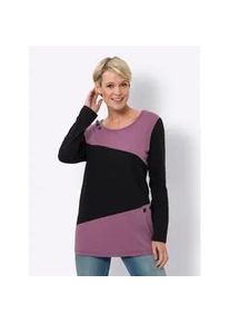 Langarmshirt Classic Basics "Longshirt", Damen, Gr. 52, bunt (schwarz, violett), 100% Baumwolle, gemustert, mehrfarbig, Rundhals, Shirts Langarmshirt