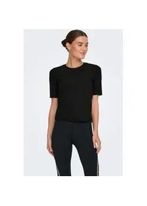 Trainingsshirt Only Play "ONPSEREN ON 2/4 REG RIB TEE NOOS", Damen, Gr. M, schwarz, Single Jersey, Obermaterial: 65% Polyester, 30% Viskose, 5% Elasthan, unifarben, regular fit normal, Rundhals, Shirts