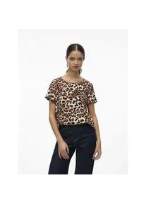 V&eacute;ro Moda Blusenshirt VERO MODA "VMEASY JOY S/S TOP WVN GA", Damen, Gr. S, tan aop:leo, Web, Obermaterial: 100% Viskose, bedruckt, regular fit, Rundhals, Shirts Blusenshirt