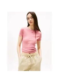Tommy Hilfiger Kurzarmshirt TOMMY JEANS "TJW SLIM ESSENTIAL RIB SS EXT", Damen, Gr. XS (34), tahiti berry, Single Jersey, Obermaterial: 95% Baumwolle, 5% Elasthan, unifarben, slim fit kurz, Rundhals, abgesteppt, Shirts, Baumwollmischung, slim fit, figurbetont, in gerippter Struktur