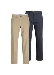 Jack & Jones Chinohose JACK & JONES "JPSTKANE DAVE CHINO 2PK MP NOOS", Herren, Gr. 34, L&auml;nge 32, blau (crockery pack:navy blazer), Web, Obermaterial: 98% Baumwolle, 2% Elasthan, unifarben, relaxed fit normal, Hosen Chinohose, In vorgewaschener Qualit&auml;t