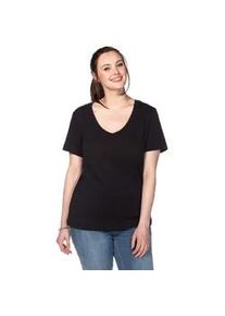T-Shirt sheego "T-Shirt", Damen, Gr. 52/54, schwarz, 100% Baumwolle, unifarben, V-Ausschnitt, Shirts T-Shirt
