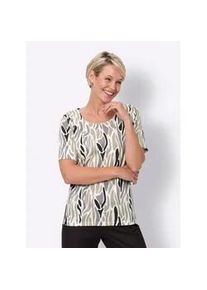 Rundhalsshirt Classic Basics "Rundhals-Shirt", Damen, Gr. 56, grau (ecru, steingrau, bedruckt), 100% Baumwolle, gemustert, mehrfarbig, Rundhals, Shirts Rundhalsshirt