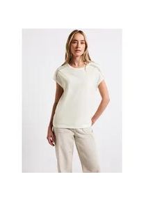 T-Shirt Street One, Damen, Gr. 40, wei&szlig; (sanftes wei&szlig;), Web, 50% Modal, 50% Baumwolle, unifarben, normal normal, Rundhals, B&uuml;ndchen, Shirts T-Shirt, im soften Baumwoll-Mix