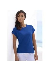 T-Shirt Vivance "mit modischer Struktur", Damen, Gr. 40/42, blau (royalblau), Strick, Obermaterial: 65% Polyester (REPREVE), 35% Baumwolle, Strukturmuster, unifarben, Basic, bequem, Rundhals, mit Aufschlag Aufschlag, Shirts T-Shirt, aus b&uuml;gelfreier Qualit&auml;t mit Baumwolle