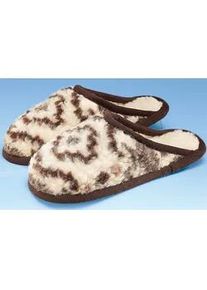 Pantoffel, Damen, Gr. 38/39, braun (braun, gemustert), Schuhe Pantoffeln Pl&uuml;sch Hausschuh