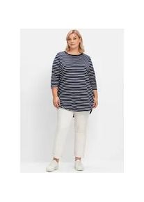 Longshirt sheego "Longshirt", Damen, Gr. 40/42, blau (marine, wei&szlig;), 95% Baumwolle, 5% Elasthan, gemustert, mehrfarbig, Rundhals, Shirts Longshirt