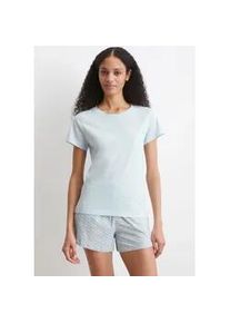 Marc O'Polo Pyjamaoberteil MARC O'POLO "Mix & Match Cotton", Damen, Gr. M, blau (ice blau), Obermaterial: 100% Baumwolle, unifarben, Basic normal, Rundhals, Shirts, Kurzarm, Rundhalsausschnitt, Baumwolle