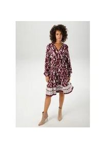 Tunikakleid Aniston CASUAL, Damen, Gr. 40, N-Gr, rot (bordeaux, wei&szlig;, taupe), Web, Obermaterial: 100% Viskose, bedruckt, gemustert, figurumspielend kniefrei, V-Ausschnitt, elastischer Bund mit Gummizug, Kleider, mit kunstvollem Druck und Bord&uuml;re am Saum