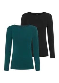 Longsleeve Laura Scott, Damen, Gr. 48/50, schwarz (petrol, schwarz), Single Jersey, Obermaterial: 95% Baumwolle, 5% Elasthan, clean, unifarben, Basic, Basic h&uuml;ftbedeckend, U-Boot-Ausschnitt, Shirts, Basic-Stil und Passform, mit U-Boot-Ausschnitt