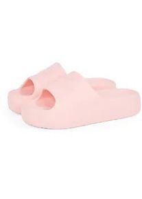 Tommy Hilfiger Pantolette TOMMY JEANS "TJW CHUNKY POOL SLIDE ESS", Damen, Gr. 37/38, rosa (rose), Synthetik, Schuhe Pantolette, Plateau, Sommerschuh, Schlupfschuh, Bequemschuh, Logoschriftzug