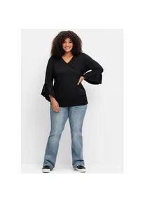 3/4-Arm-Shirt sheego BY JOE BROWNS "T-Shirt", Damen, Gr. 48/50, schwarz, 95% Viskose, 5% Elasthan, unifarben, V-Ausschnitt, Shirts 3/4-Arm-Shirt