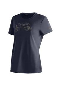 T-Shirt Maier Sports "Wilma Print", Damen, Gr. 46, blau (dunkelblau), 100% Polyester, Rundhals, Shirts T-Shirt, Damen Funktionsshirt, Freizeitshirt mit Aufdruck, Regular Fit