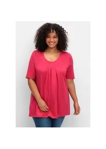 T-Shirt sheego "T-Shirt", Damen, Gr. 56/58, pink (magenta), 50% Baumwolle, 50% Modal, unifarben, Rundhals, Shirts T-Shirt
